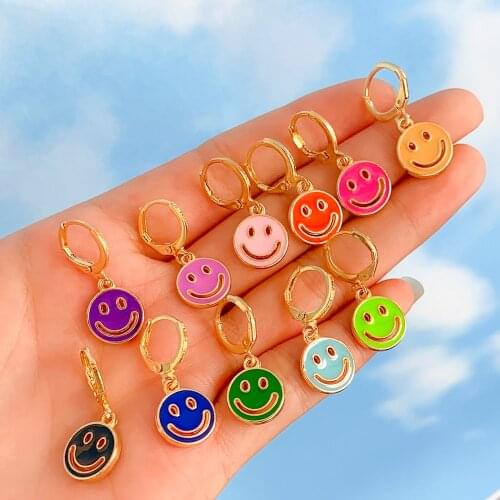 Lost Lady Fashion INS Colorful Enamel Earrings Popular Cute Smile Earrings Light Luxury Alloy Jewelry Wholesale Direct Sales