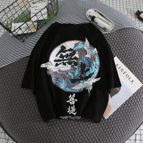 Mens t shirt INS summer Chinese wind crane print Supreme Bodhi short-sleeved T-shirt hiphop women students half sleeve WGTX38