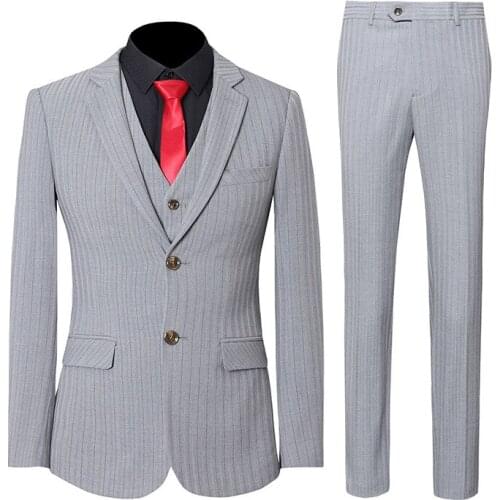 Men Stripe Suits New Fashion Slim Fit Single Breasted 2 Buttons 3-Piece Suit Business Party Office Work Daily Life Wedding Groom
