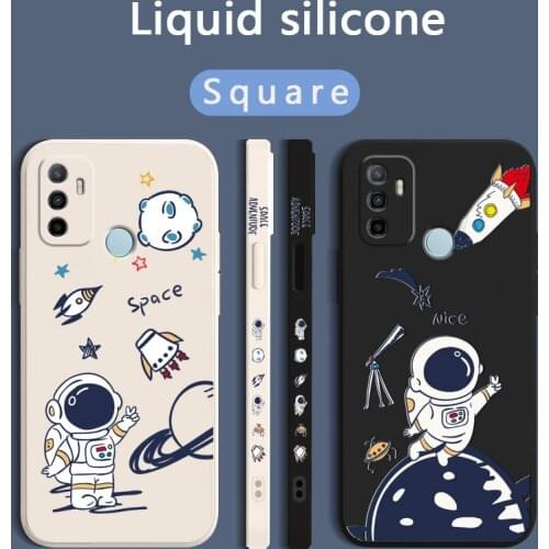 Liquid silicone Spacecraft Astronaut Soft Case For OPPO A32 A53 A8 A31 A5 A9 2020 A3S A52 A72 A92 S A55 A15 Square Phone Cover