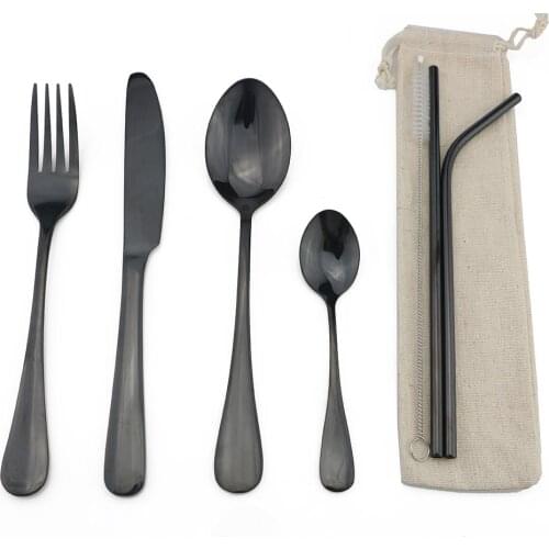 Black Cutlery Set Dinnerware Set 304 Stainless Steel Sharp Steak knife Fork Teaspoon Tableware Set