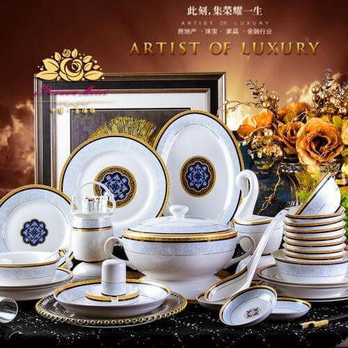 European dinnerware set 60PIECES Jingdezhen high-grade bone china bowl plate dish set western Phnom Penh ceramics home gifts