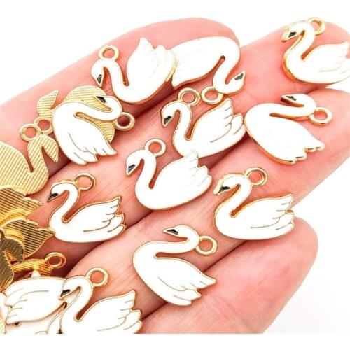 30 BULK Adorable White Swan Charms Enamel Swan Pendant for Bracelet Keychain Jewelry Making Flatback Gold Plated Swan Charms UI3