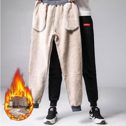 Autumn/Winter Black Lambswool Casual Pants Mens Fleece-Lined Thick Loose Warm Pants Jogging Pants Mens Sweatpants Harem Pants