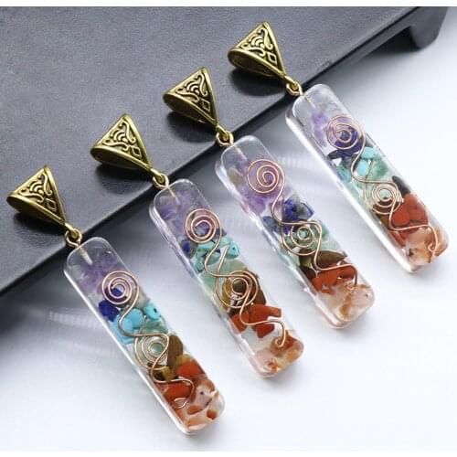 7 Chakra Necklace Unisex Retro Reiki Healing Colorful Chips Stone Natural Fashion Chakra Pendant Charm Women Jewelry Necklace