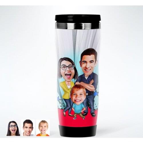 Personalized Family Caricature Of Steel Thermos cup-1