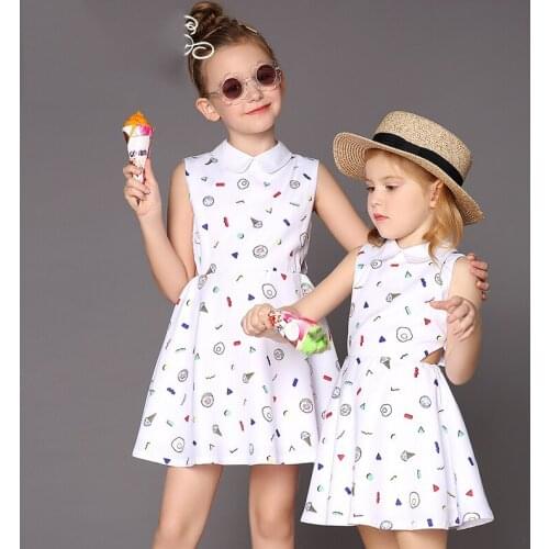 Girl dress foreign gas dress kids print sleeveless vest dress