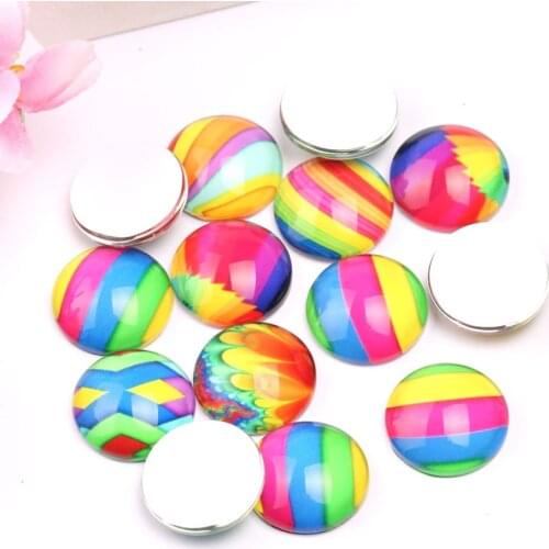 Reidgaller 50pcs round glass cabochon 18mm mixed color pattern photo jewelry cabochons for earrings making
