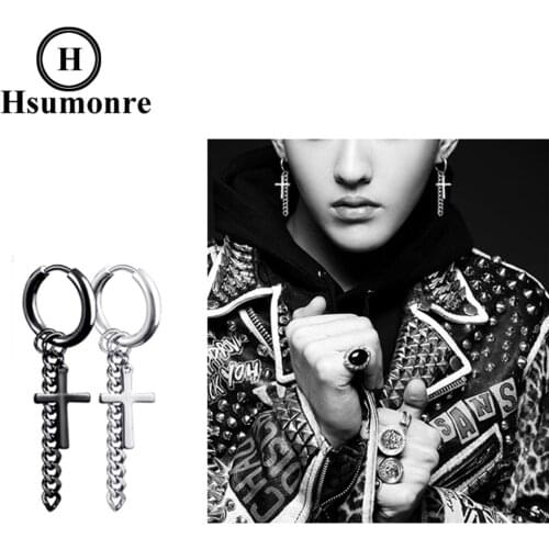 Cross Punk Hoop Earrings Stainless Steel Stud Huggie Dangle Earrings Hinged Unisex Piercing Jewelry Silver Color Balck 1 PC