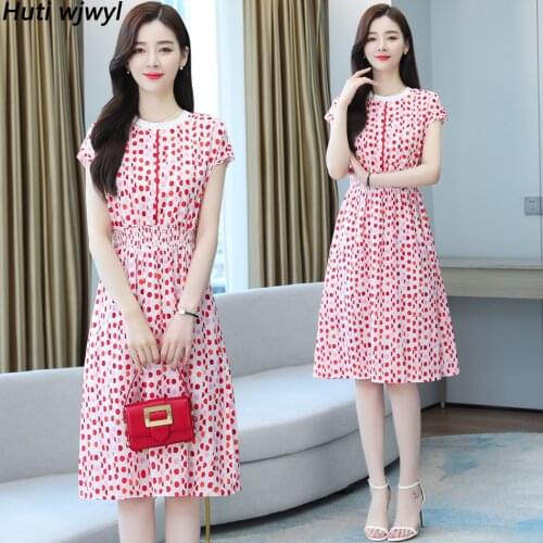 2021 Chiffon Boho Beach Sundress Korean Summer Plus Size Vintage Runway Polka Dot Midi Drese Elegant Women Bodycon Party Vestido