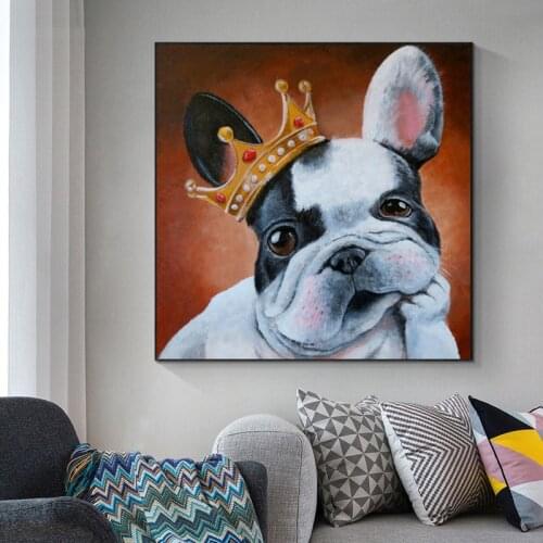Nordic Abstract Cartoon Dog with Crown Canvas Painting Animal Poster Oil Painting Print Wall Pictures for Kids Room Decoration