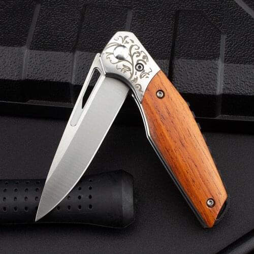 D2 steel folding knife wooden handle folding knife high hardness bearing self-defense military knife outdoor tactical knife