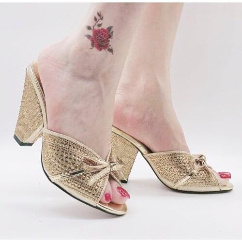Bowknot Rose Gold Golden Italian Women Shoes Party Dress Ladies Matching Shoes Wedge Heeled Slippers Luxury Italy Style Shoes