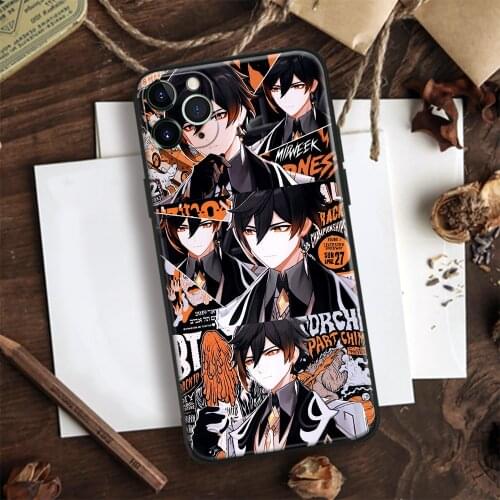 Zhongli Genshin Impact Collage Soft Silicone Glass Phone Case Cover Shell For IPhone SE 6 6s 7 8 Plus X XR XS 11 12 Mini Pro Max