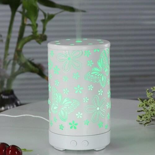 Classic White Essential Oil Aromatherapy Diffuser Electric Air Humidifier with 7 Color LED Lamp Carved Butterfly Aroma Diffusor