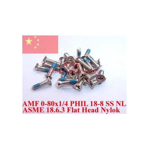 Stainless Steel screws 0-80x1/4 Flat Head 18-8 SS Nylok ROHS 100 pcs