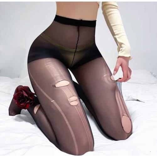 Women Temptation Sexy Tearable Ultra-Thin Pantyhose See-Through Ripped Hole Disposable Tights Stockings Hosiery Lingerie Black