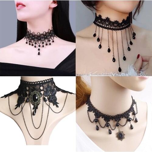Harajuku Fashion Cosplay Halloween Costume Black Necklace Gothic Steampunk Choker Women Sex Lace Collar Goth Jewelry Accessories