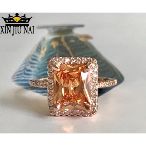 18K rose gold Classic four claw inlaid ring, luxury Princess square champagne gold ring for ladies diamond rings for women