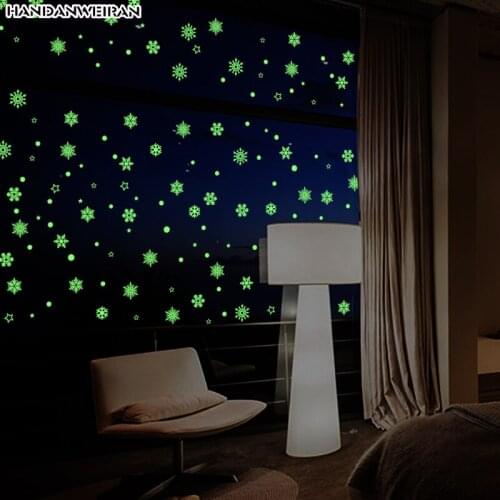 19pcs Luminous snowflake Decorative sticker Living room window glass Ornamental Art Decal remove PVC stickers New years sticker