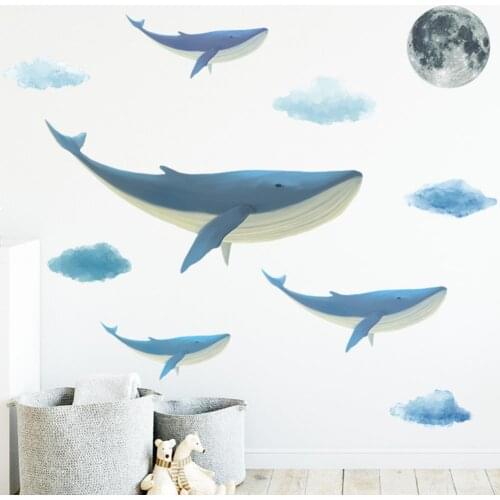 2Pcs Whale Wall Stickers Portable Cartoon Cute Home Wall Decoration Room Wallpapers for Home