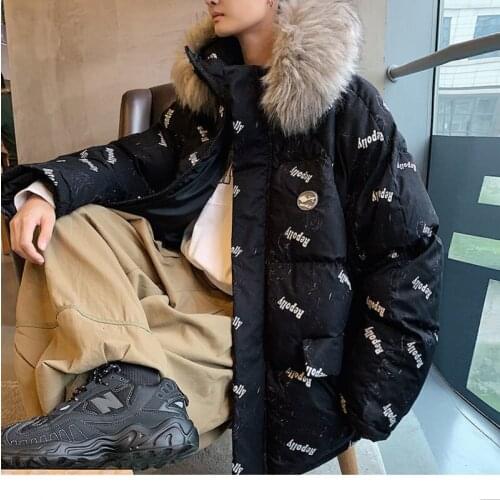 2021 Streetwear Male Hooded Coat 5Xl Korean Winter Warm Winter Jackets Letter Printed Man Thicken Oversized Parkas