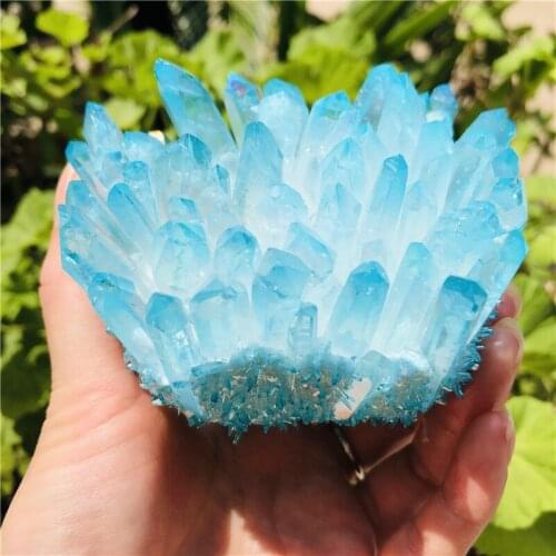 300-400g natural crystal green angel aura quartz cluster specimens cured Titanium coating quartz cluster