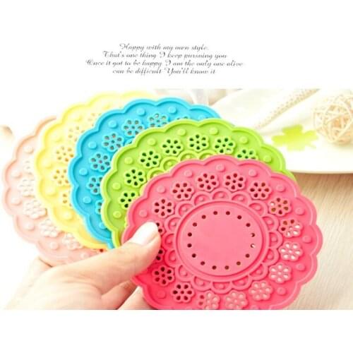 500pcs/lot Newest 10cm Floral Lace Silicone Table Mat Nonslip Heat Resistant Cup Coaster Pan Placemat Pad 5 colors