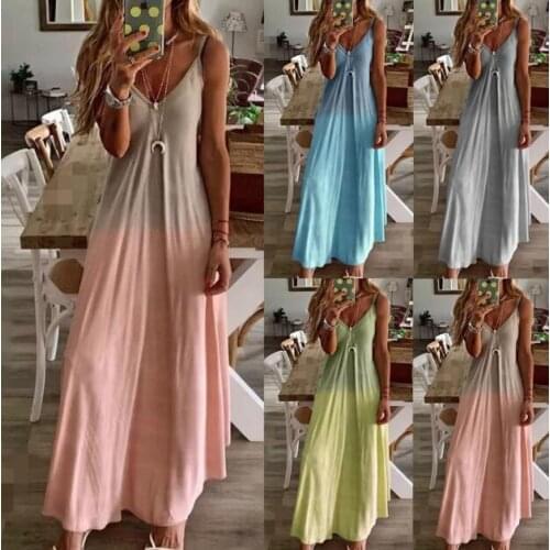 5XL Casual Women Beach Dresses Summer 2021 Boho Gradient Loose Long Party Dress Sexy Strap Ladies Maxi Dress Vestidos Plus Size
