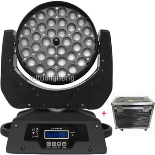 8lights+flight case flicker free 36x10w rgbw 4 in 1 zoom Dmx Ktv Disco Moving Head Led Wash stuido light