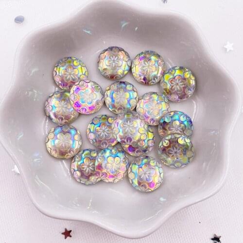 80Pcs Shiny Resin 12mm Round Flower Gem Flatback Rhinestone Wedding Clothing Applique Scrapbook Jewelry DIY Craft SF077