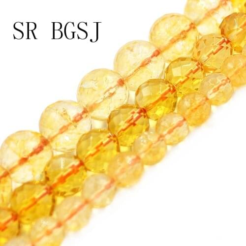 Free Shipping 6mm 8mm 10mm Faceted Round Citrines Yellow Quartz Natural Stone Loose Beads Strand 15"