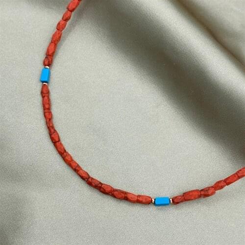 Turquoise Detailed Geometric Jasper Stone Necklace