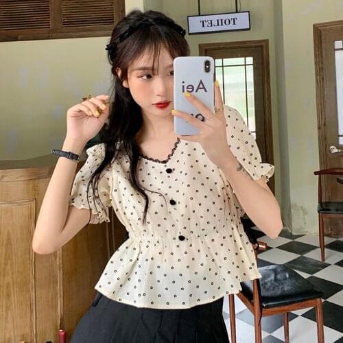 Blouse French V-neck Floral Short-sleeved Shirt Female Design Sense Niche Summer New Korean Style Slim Top