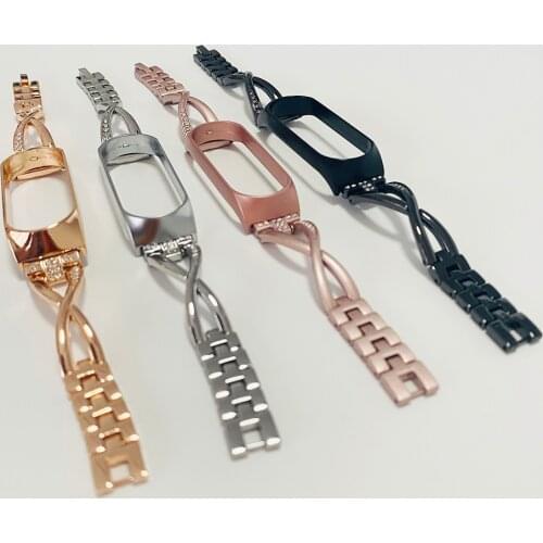Mi band 5 6 strap bracelet bling stainless steel for xiaomi band 3 4 watchbands X link Luxury wristband replacement for woman