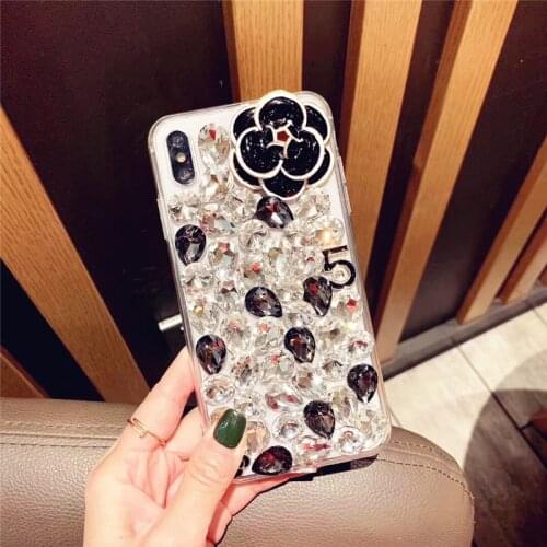Fashion Dazzle Bling Crystal Diamond Camellia Flower Case Cover For Samsung Galaxy Note 20 10 9 8 S20 Ultra S10E S10 S9 S8 Plus