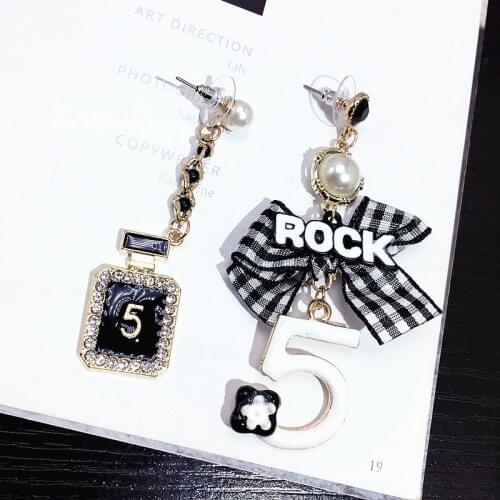Black enamel perfume bottle wild number 5 cute flower earrings tassels lattice bow earrings For Women Fashion Jewelry Earring
