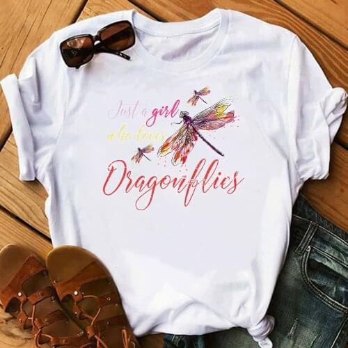 Just A Girl Who Love Dragonflies Graphic T Shirt Women Love Tshirt Tops Harajuku Voge Funny Streetwear Animal T-Shirt Tops