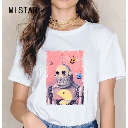 Cute Retro Robot Women T-shirt Printed Harajuku Fashion Tops Shirt Y2k Kawaii Tees Women Clothing Anime Graphic T Shirts