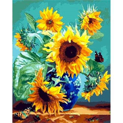 GATYZTORY Painting By Numbers 40x50cm Frame On Canvas Butterfly And Sunflower Oil Picture By Number Home Living Room Decor Arts