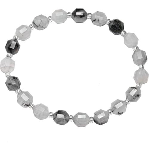 Geometric Elements Natural Brazil 3A Black Tourmalinated Quartz Bracelet Black Rutilated Quartz Jewelry Women Men Healing Energy