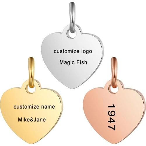 Customized Charms for Jewelry Making Gold Stainless Steel Heart Pendant Engrave Logo Letter Diy Earring Bracelet Necklace Lots