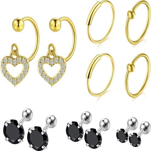 JFORYOU 18 Gauge CZ Helix Studs Heart Helix Daith Earring Cartilage Tragus Piercing Jewelry Nose Rings Septum Closure Women