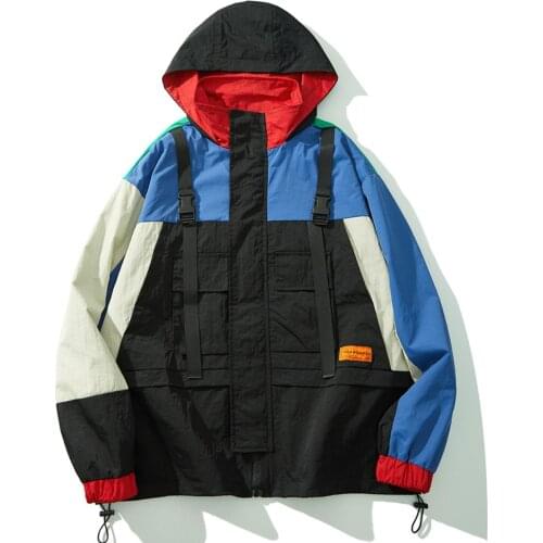 Color Block Patchwork Jacket Mens Coats 2020 Harajuku Hip Hop Male Tops Fashion Casual Cotton Oversized Coats Streetwear Yellow