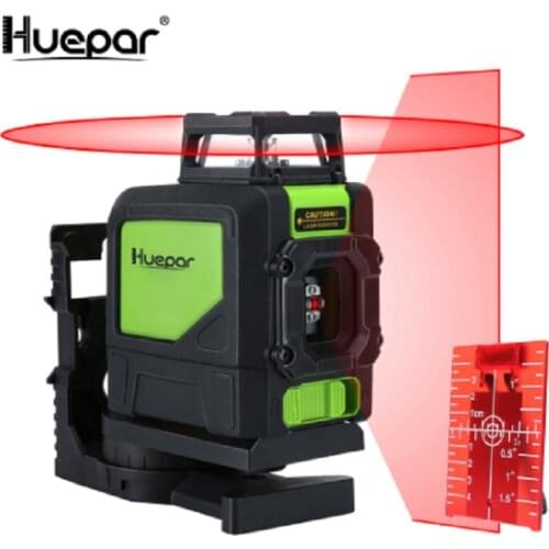 Huepar 5 Lines 3D Cross Line Laser Level Red Beam Vertical Horizontal Lasers 360 Rotary Self-leveling Professional Leveling Tool