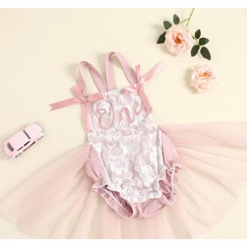 Summer Baby Floral Embroidery Romper Dress Sleeveless Square Collar Lace Backless Bodysuits Jumpsuit with Bow-knot