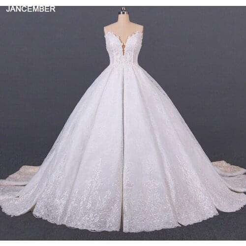 LSDZ14 JANCEMBER White Beautiful Temperament Slim Backles Wedding Dresses 2020 Appliques Ball Gowns Strapless With Slessveless