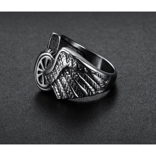 Megin D Hot Sale Punk Wheel Wings Shapes Stainless Steel Rings for Men Women Couple Family Friend Fashion Design Gift Jewelry