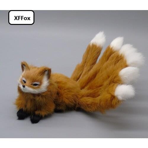 Cute real life yellow lying fox model plastic&furs simulation nine-tail fox doll gift about 17x11cm xf2309