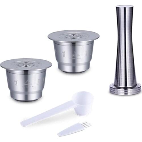 1 Sets Stainless Steel Reusable Refillable Coffee Capsules Filter with Spoon with Clip Espresso Coffee Cream Maker Taste Sweet